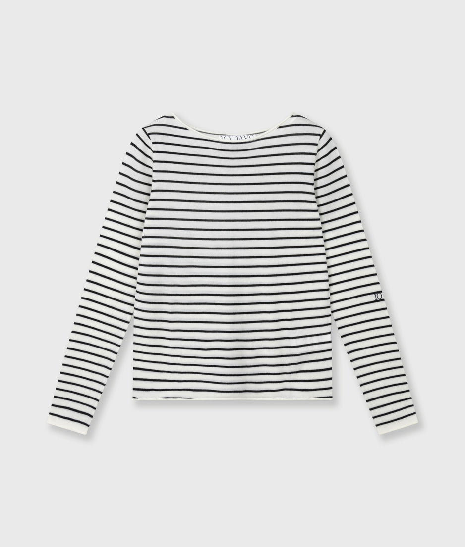 fine knit sweater stripes | ecru/black