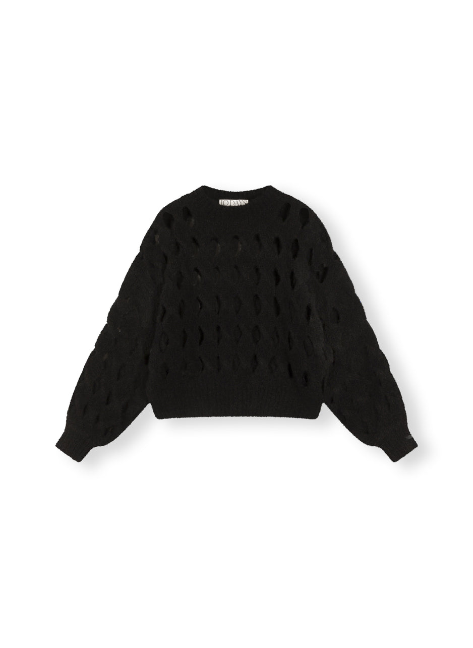 open knit sweater | black
