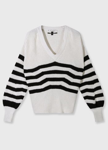 v-neck rib knit sweater | ecru