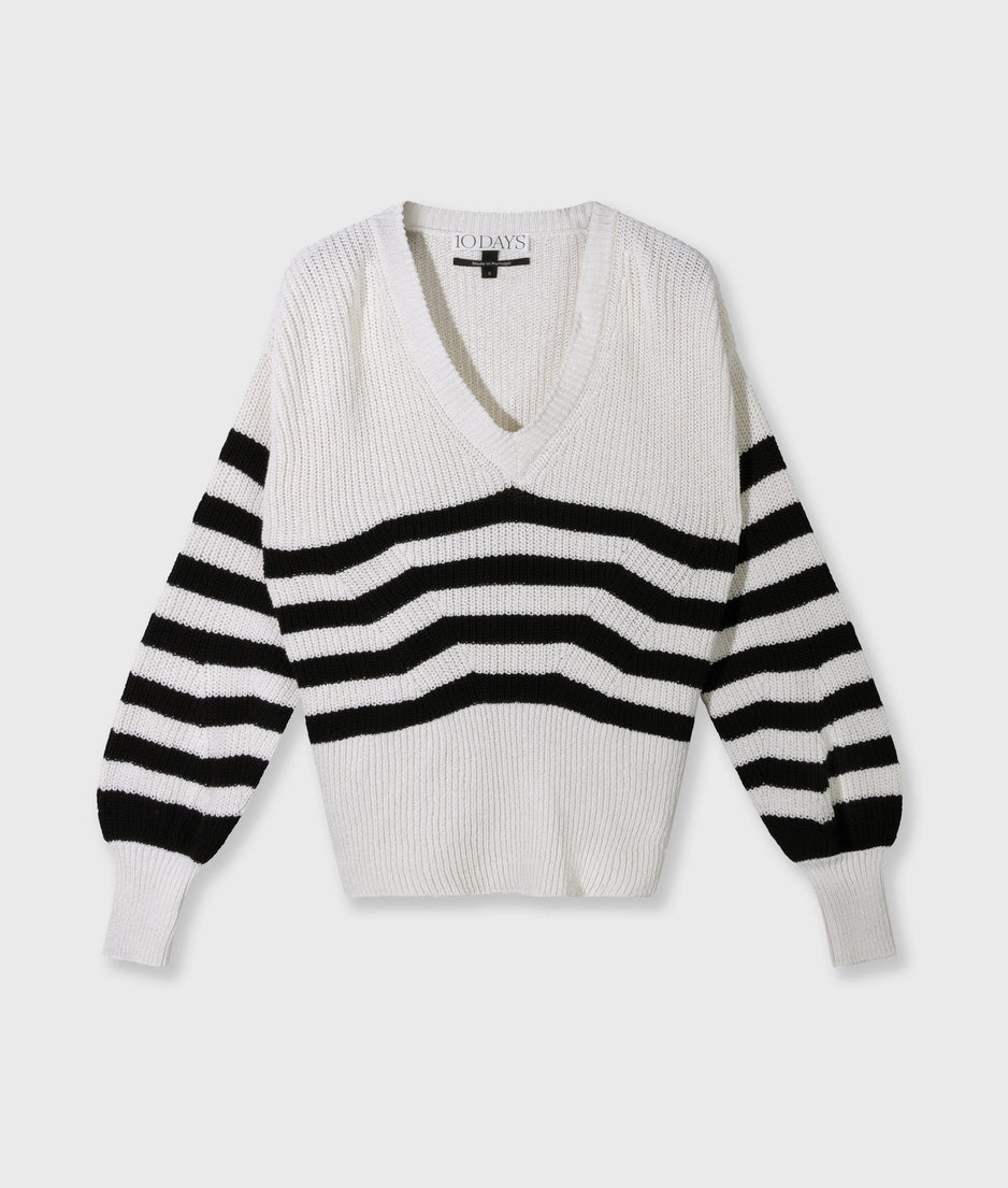 v-neck rib knit sweater | ecru