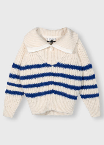 zip cardigan knit stripes | ecru/true blue