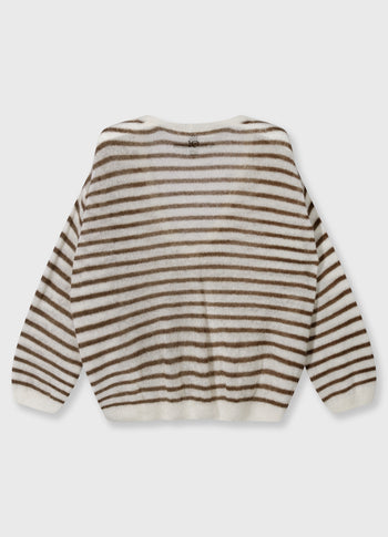 thin v-neck knit sweater | dark truffle/ecru