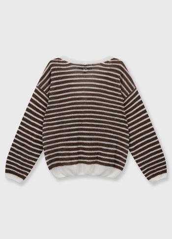 thin v-neck knit sweater | ecru/dark truffle