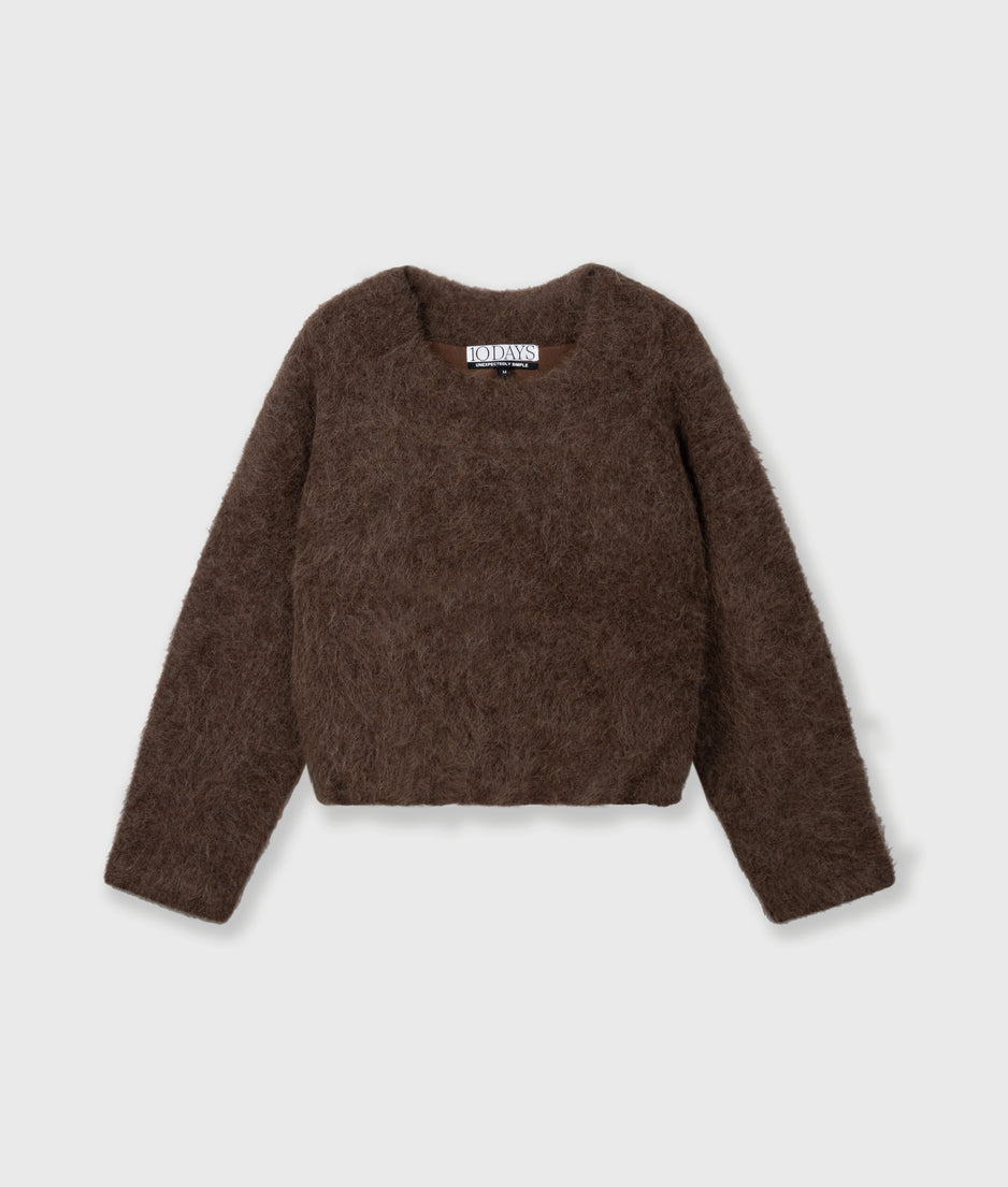 hairy knit sweater pleats | dark truffle