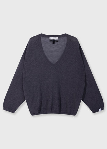 Dünner Strickpullover mit V-Ausschnitt | steel blue