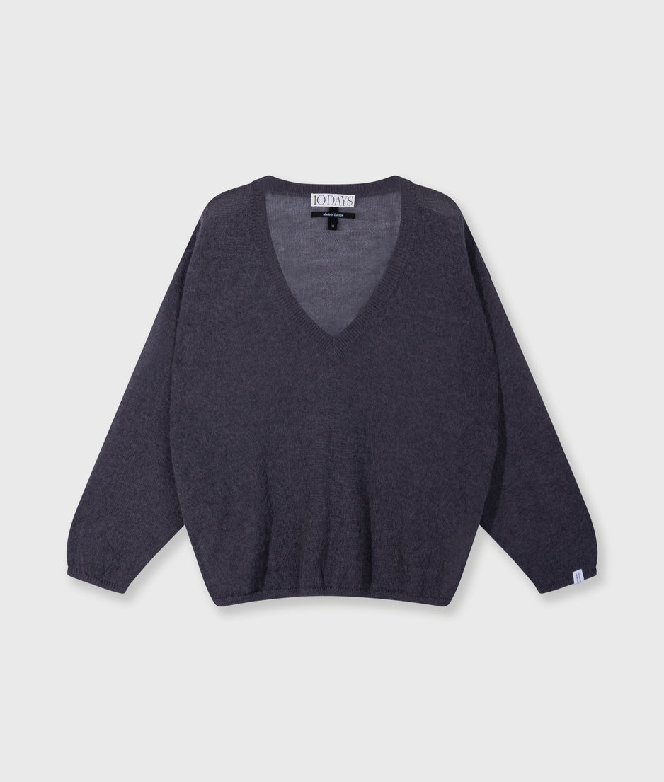 Dünner Strickpullover mit V-Ausschnitt | steel blue