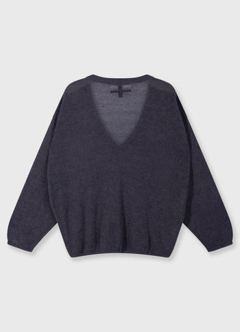 Dünner Strickpullover mit V-Ausschnitt | steel blue