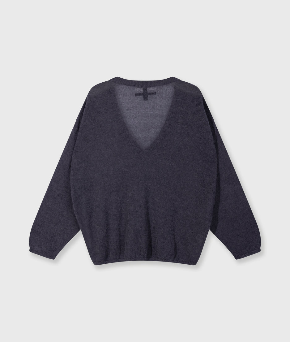 Dünner Strickpullover mit V-Ausschnitt | steel blue
