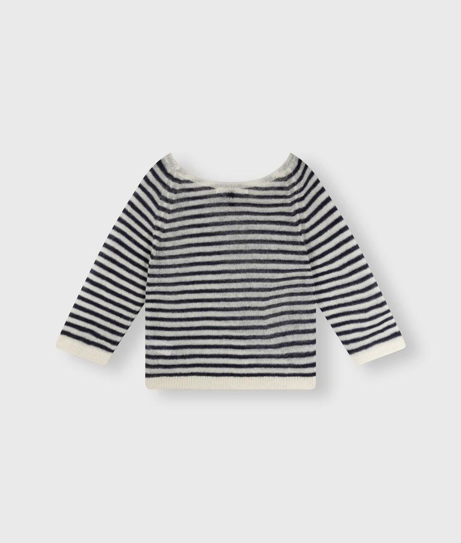 thin knit sweater stripe | ecru/night sky