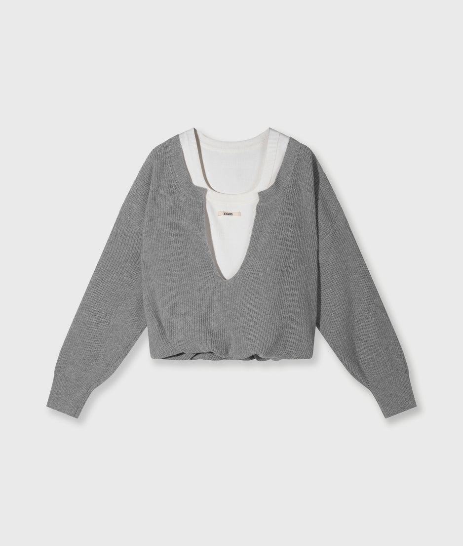 v-neck knit sweater cashmere | light grey melee