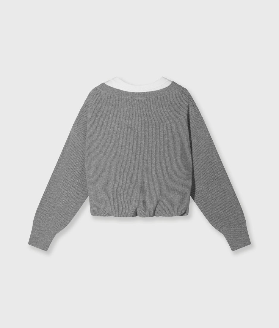 v-neck knit sweater cashmere | light grey melee