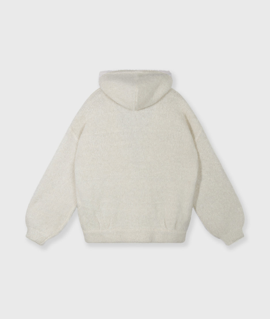 Kapuzenstrickpullover mit Lurex | ecru