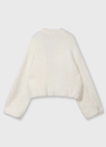 puffy hairy knit bomber | ecru
