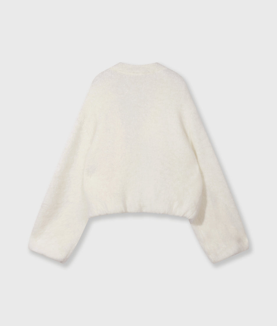 puffy hairy knit bomber | ecru