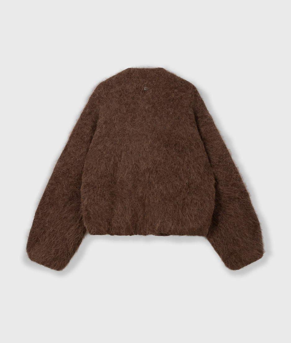 puffy hairy knit bomber | dark truffle