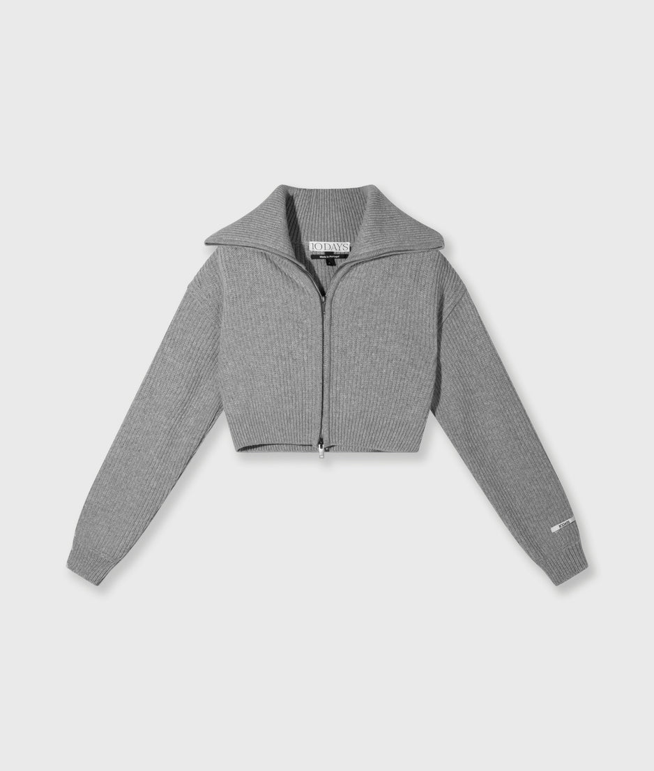 cropped knit zip jacket | light grey melee
