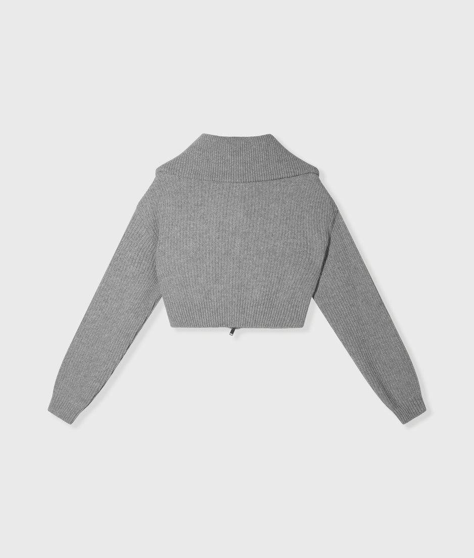 cropped knit zip jacket | light grey melee