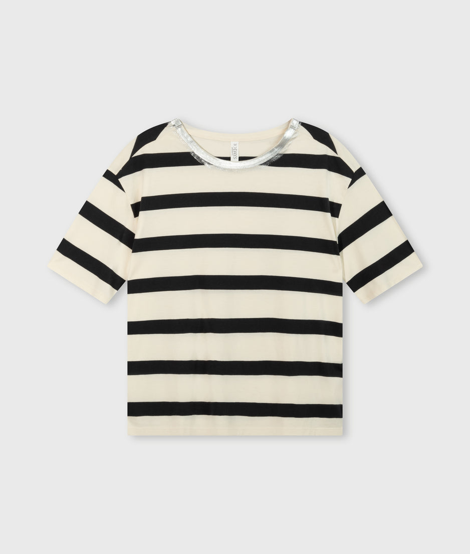 short sleeve tee stripe | light natural/grey raven