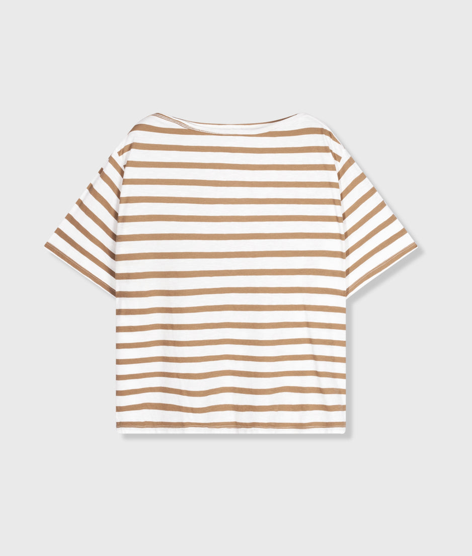 short sleeve tee stripes | ecru/cedar brown