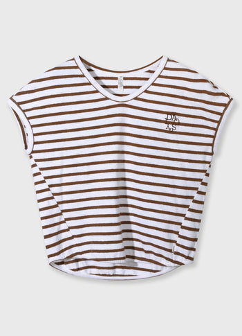 v-neck tee stripes | white/dark truffle