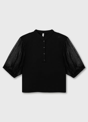 balloon sleeve polo blouse | black