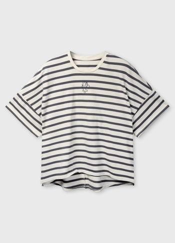 Weites T-Shirt mit Streifen | ecru/steel blue