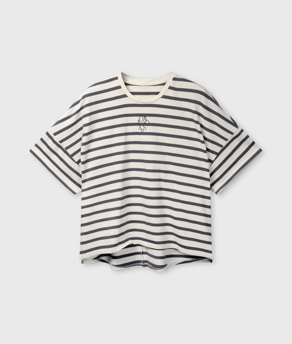 Weites T-Shirt mit Streifen | ecru/steel blue