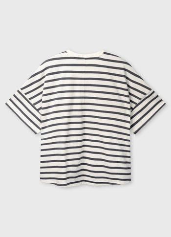 Weites T-Shirt mit Streifen | ecru/steel blue