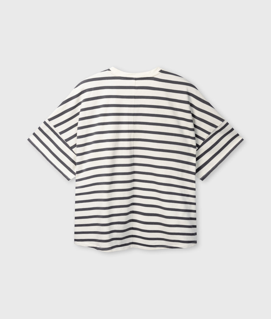 Weites T-Shirt mit Streifen | ecru/steel blue