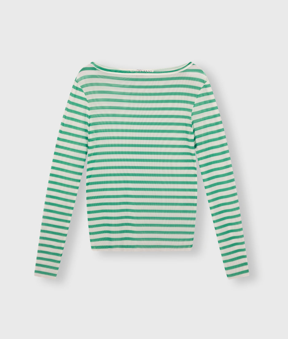 mesh tee stripe | ecru/apple green