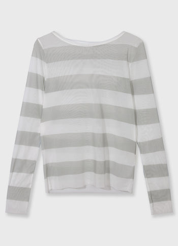 Mesh-Langarmshirt mit Streifen | white/stone