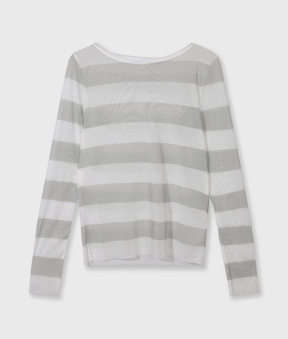 Mesh-Langarmshirt mit Streifen | white/stone