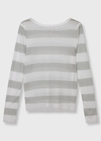 Mesh-Langarmshirt mit Streifen | white/stone
