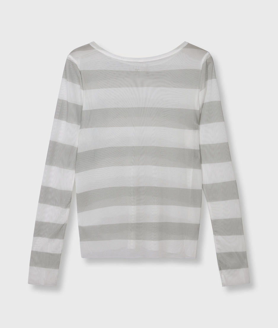 Mesh-Langarmshirt mit Streifen | white/stone