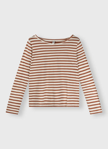 longsleeve tee stripes | ecru/saddle brown