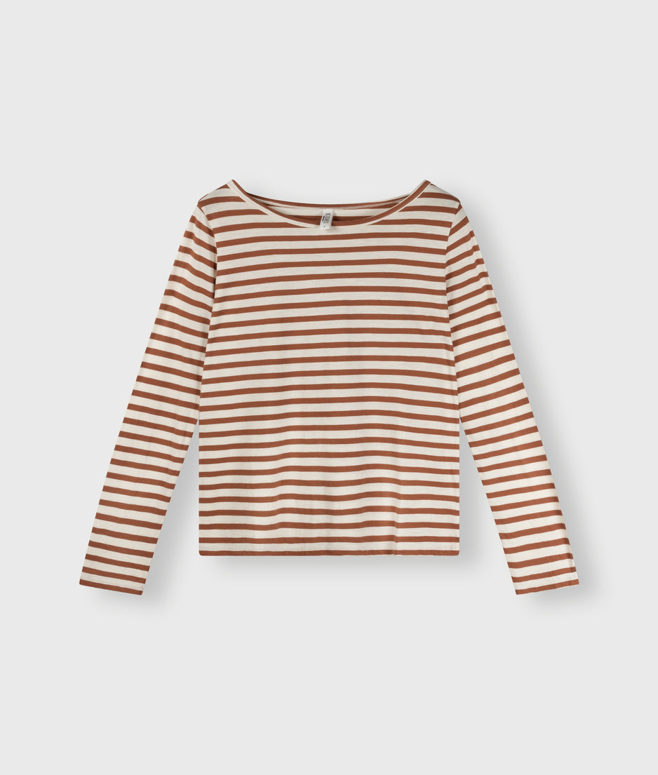 longsleeve tee stripes | ecru/saddle brown