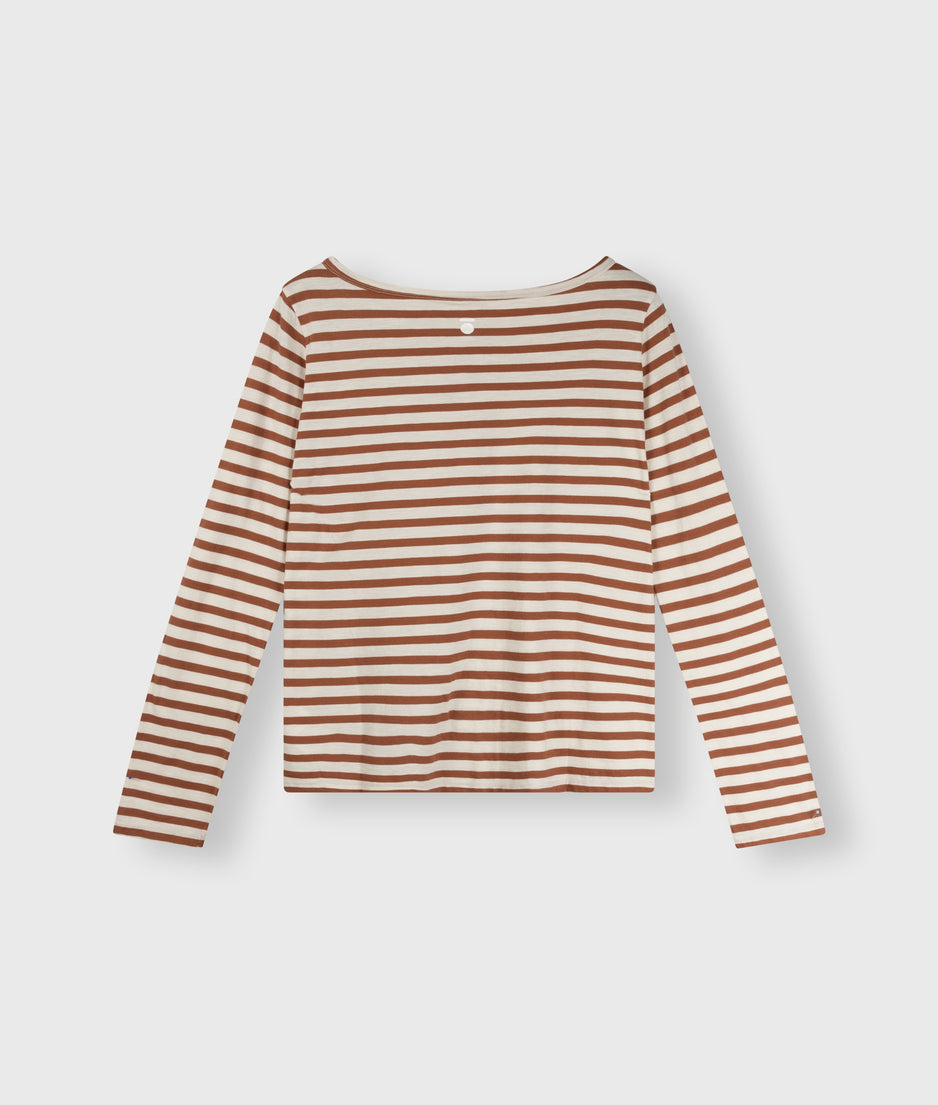 longsleeve tee stripes | ecru/saddle brown