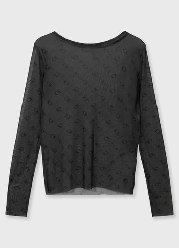Mesh-Langarmshirt Monogramm | steel blue
