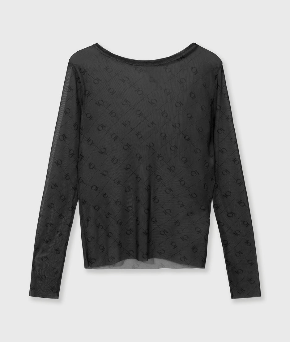 Mesh-Langarmshirt Monogramm | steel blue