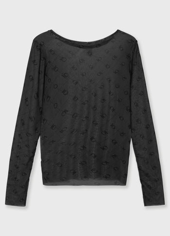 Mesh-Langarmshirt Monogramm | steel blue