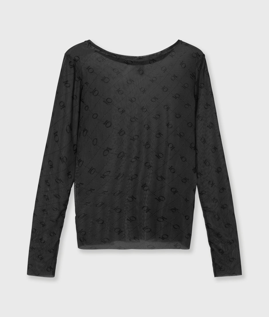 Mesh-Langarmshirt Monogramm | steel blue