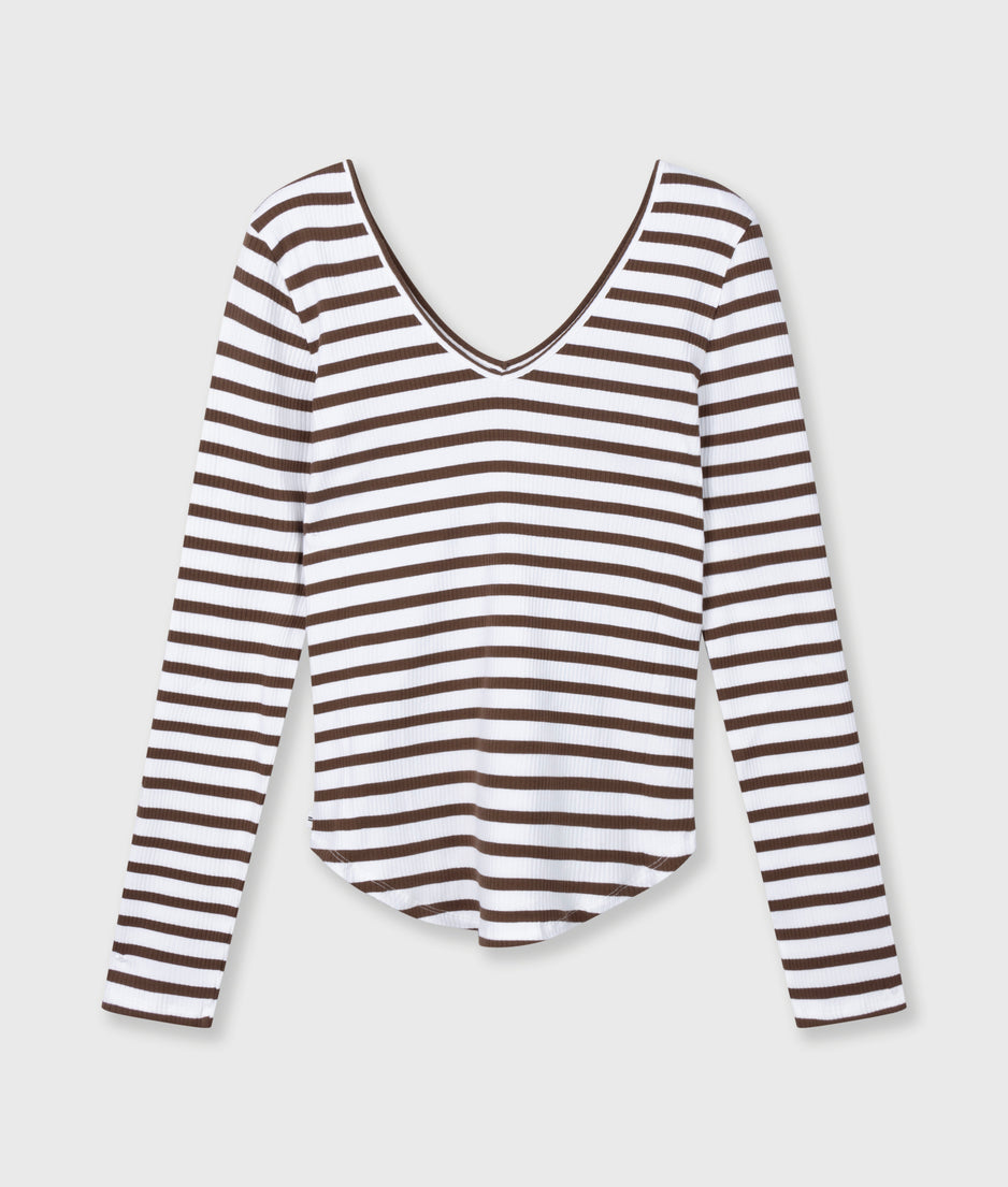 v-neck ballet top stripes | white/dark truffle