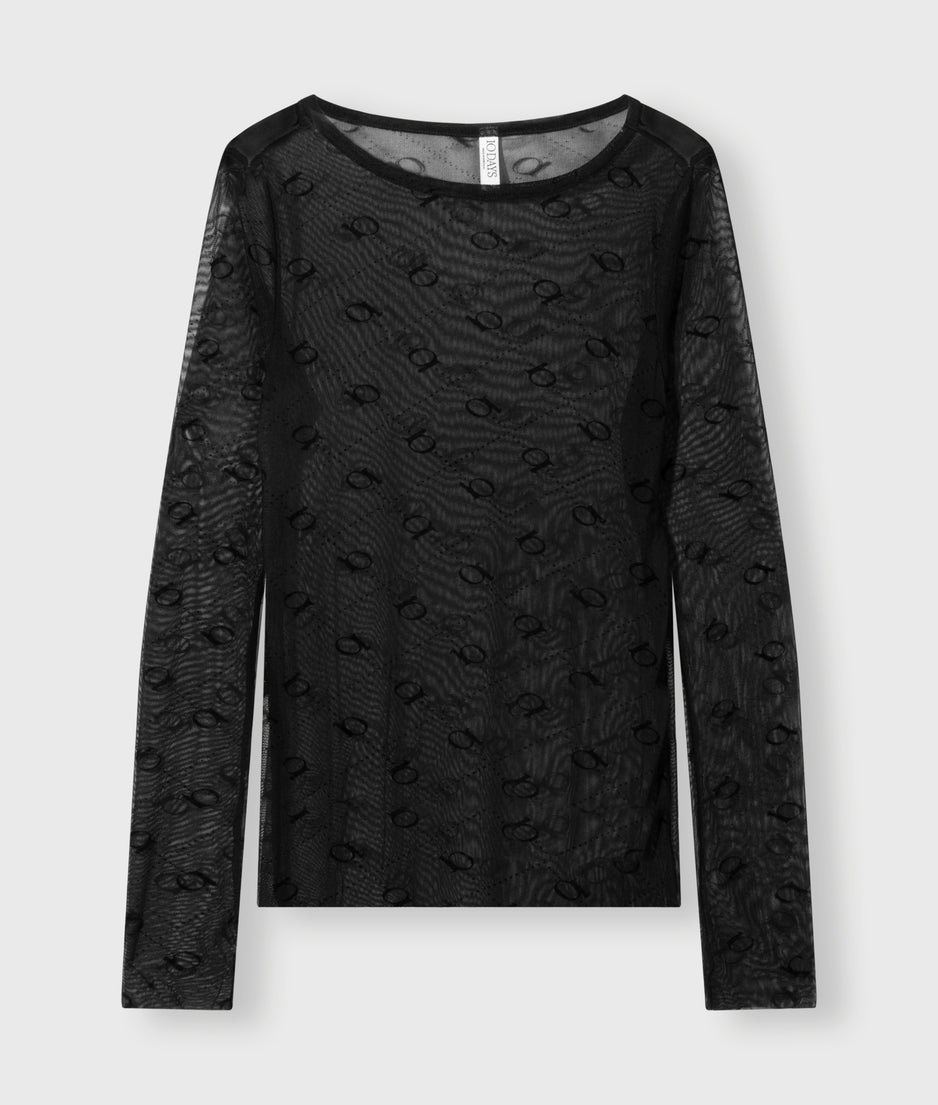 mesh long sleeve monogram | black