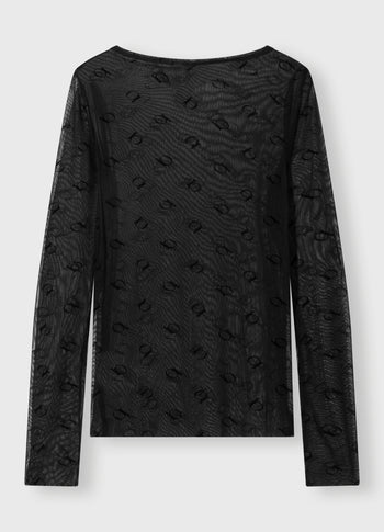 mesh long sleeve monogram | black