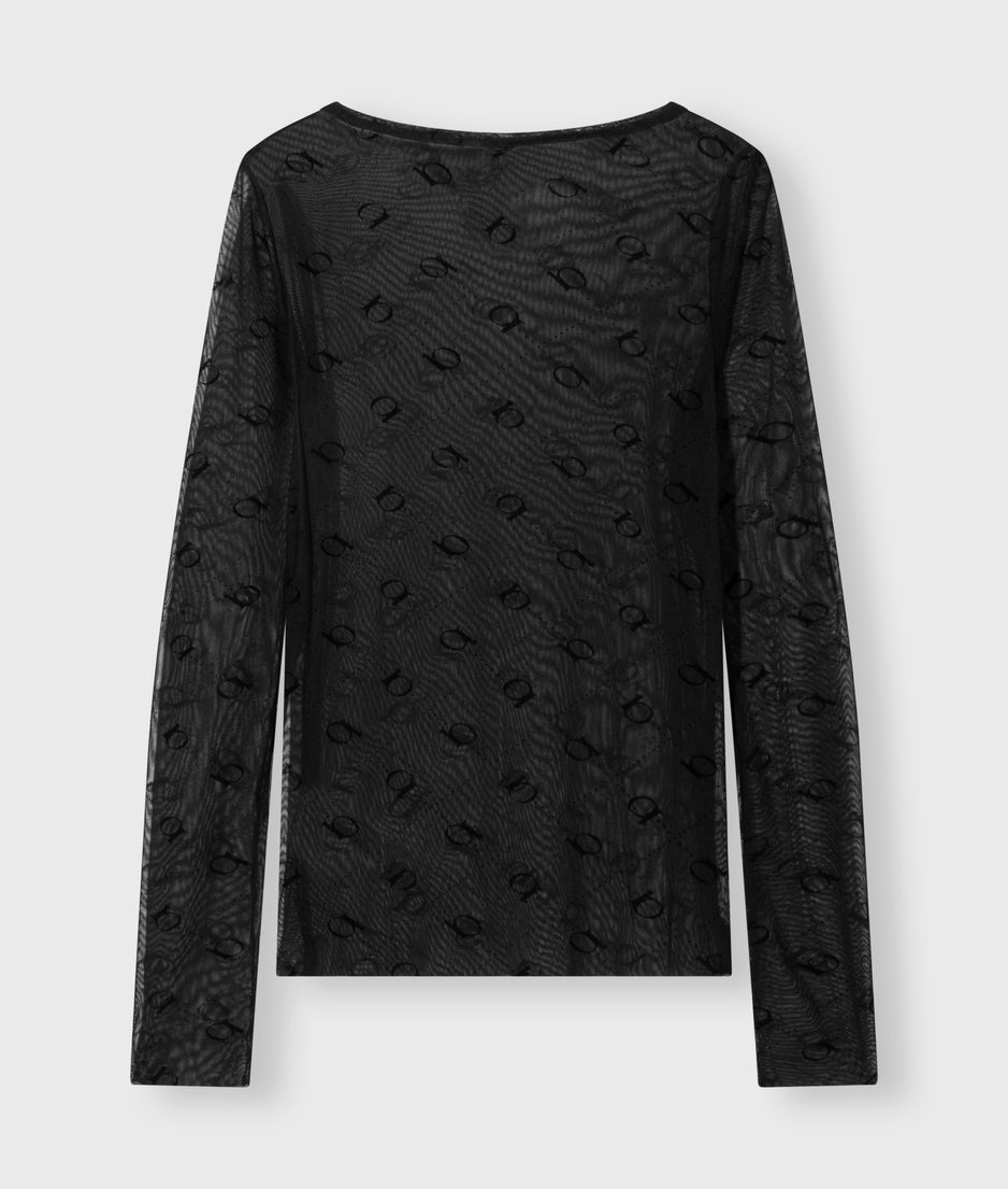 mesh long sleeve monogram | black