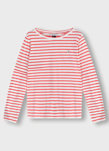 longsleeve tee stripe | ecru/coral red