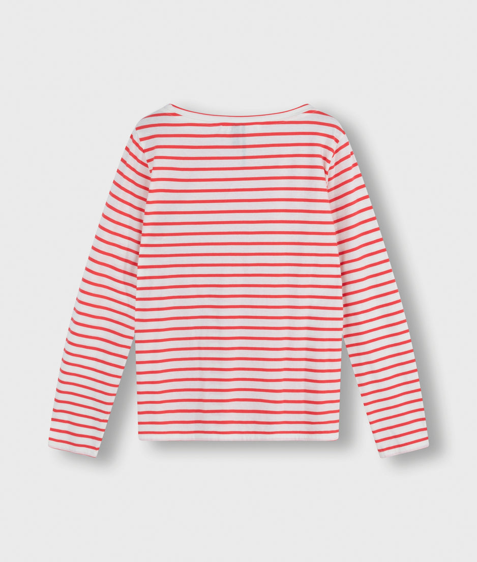 longsleeve tee stripe | ecru/coral red