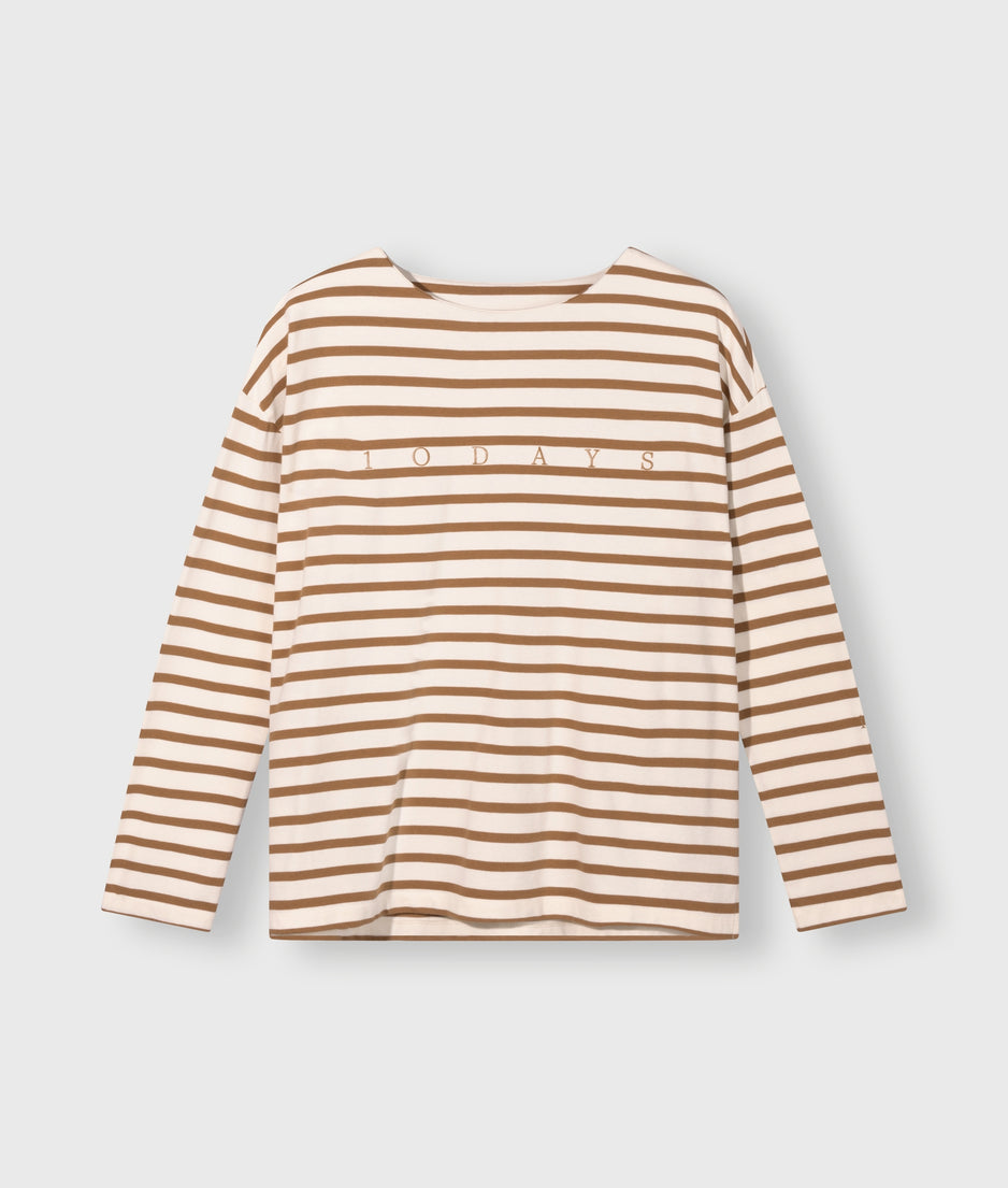 boat neck top stripes | ecru/suede