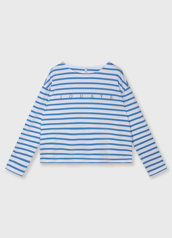 Bootsausschnitt-Oberteil mit Streifen | white/ultramarine