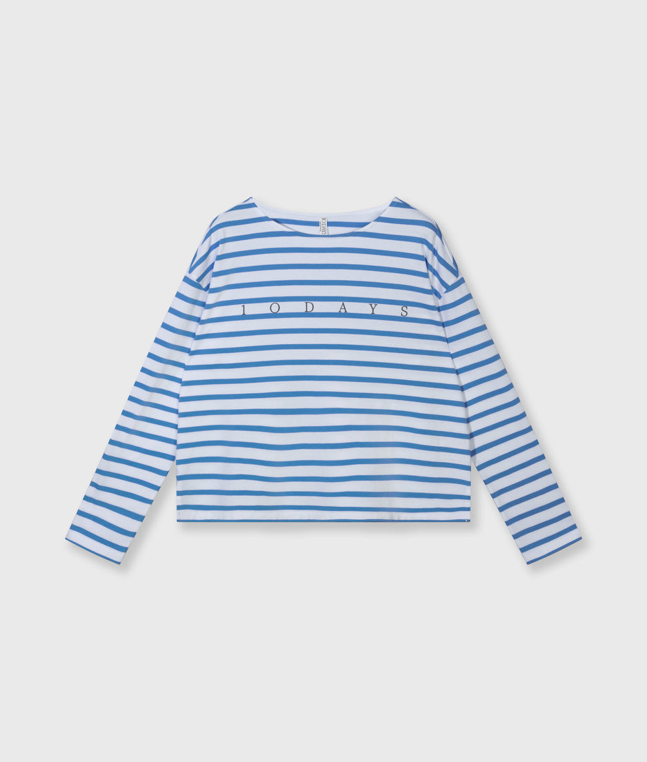 Bootsausschnitt-Oberteil mit Streifen | white/ultramarine